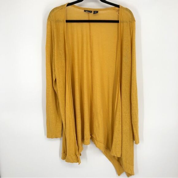 Tahari Cardigan Womens XL 100% Linen Marigold Goldenrod Open Front Drapey - Picture 1 of 9
